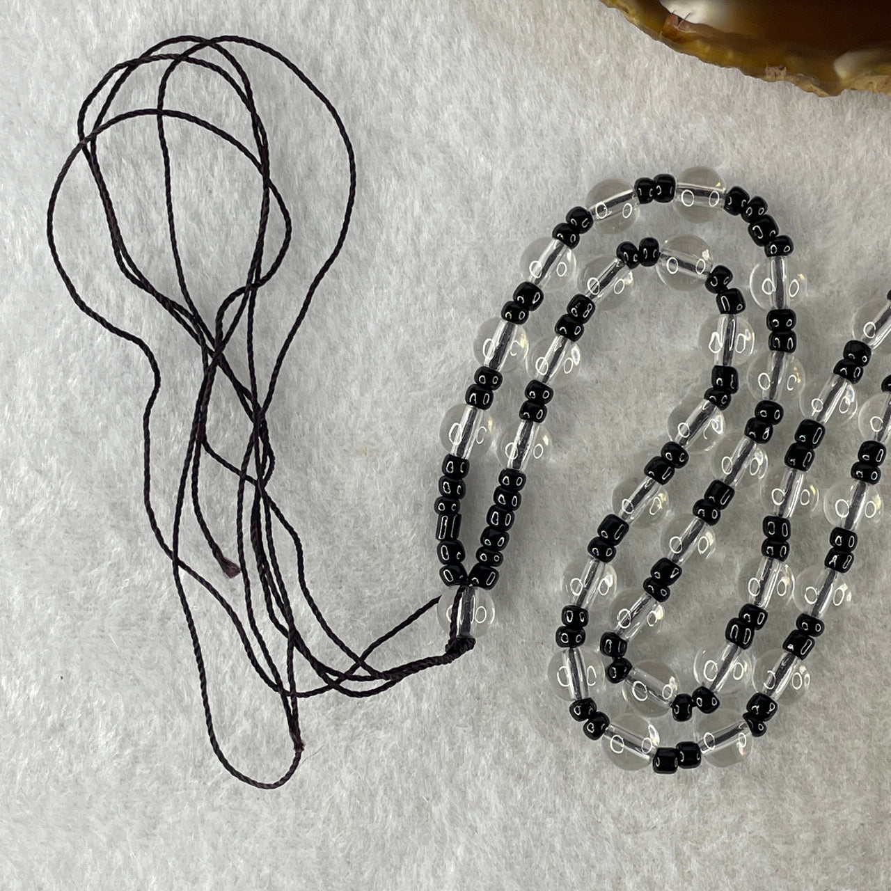 Clear Liuli with Black Onyx Beads Necklace 19.97g 56cm 6.4mm 55Beads - Huangs Jadeite and Jewelry Pte Ltd