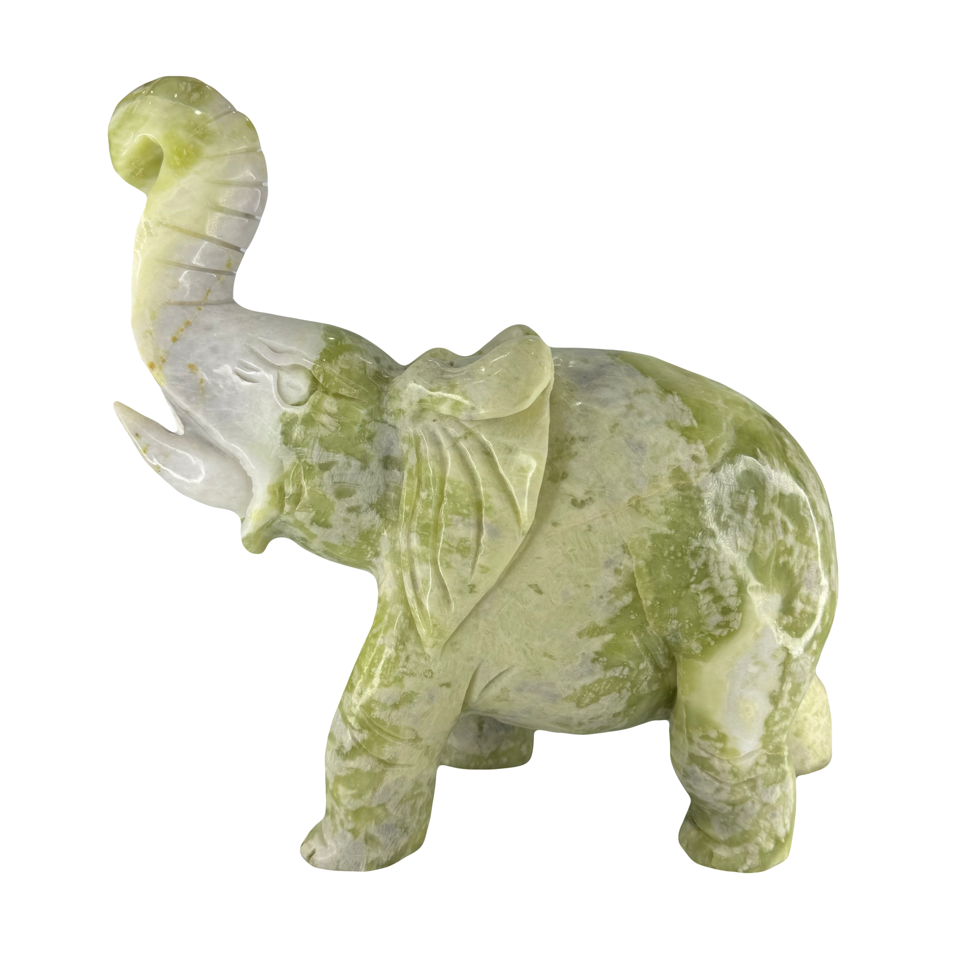Natural Serpentine White and Green Patches Elephant Display 6,599.3g 280.0 by 96.0 by 275.0mm - Huangs Jadeite and Jewelry Pte Ltd
