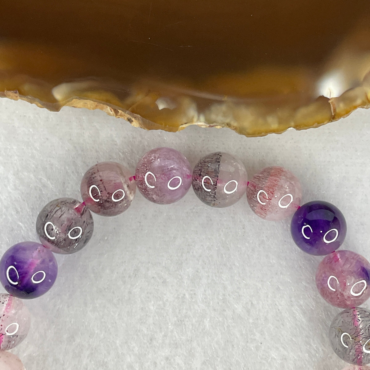 Certified Above Average Grade Natural Super 7 Crystal Beads Bracelet | 9.3mm Sacred 7-Mineral Synergy Power (23.54g | 17cm Wrist Sizing | 22 Beads)