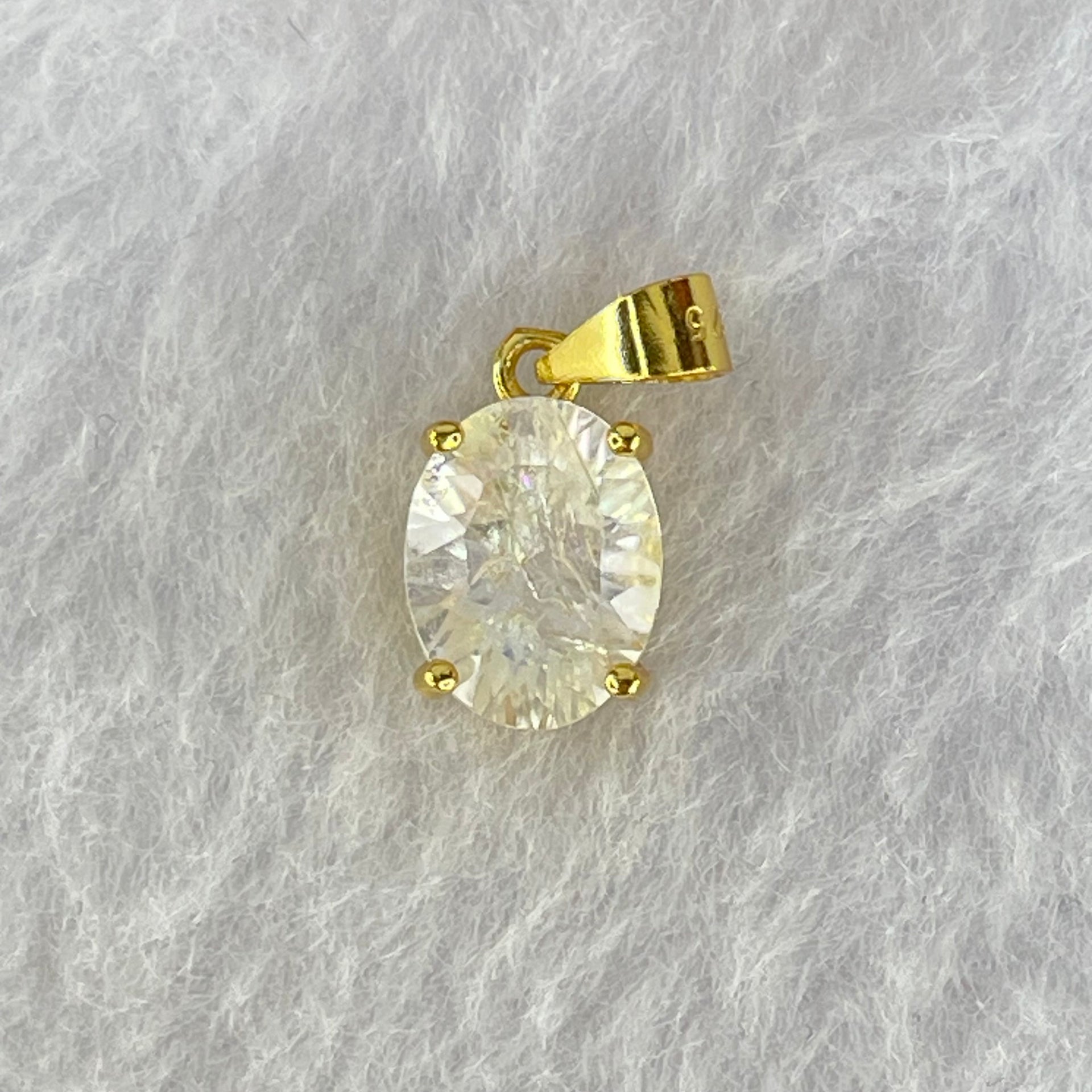 Natural Madagascar Blue Moonstone in S925 Silver Gold Color Pendant 1.17g 10.0 by 7.5 by 5.0mm - Huangs Jadeite and Jewelry Pte Ltd