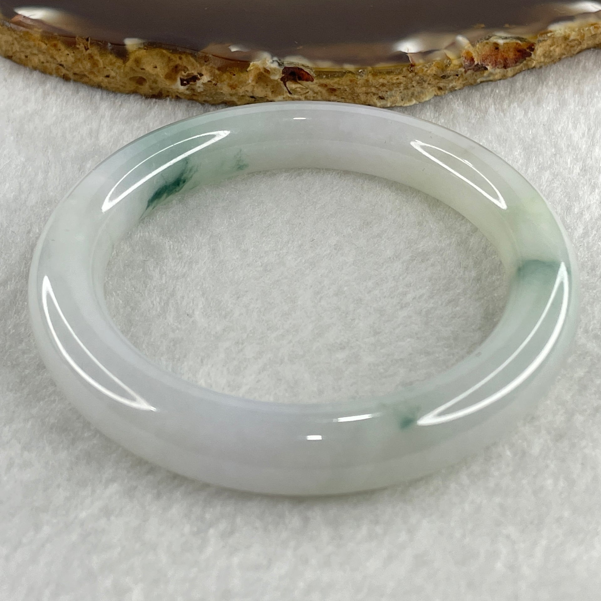 Type A Near White (Faint Lavender and Faint Green ) with Dark Green Piao Hua Jadeite Bangle Internal Diameter 51.8mm 48.04g 10.0 by 9.2mm (Very Slight Internal Lines ) - Huangs Jadeite and Jewelry Pte Ltd