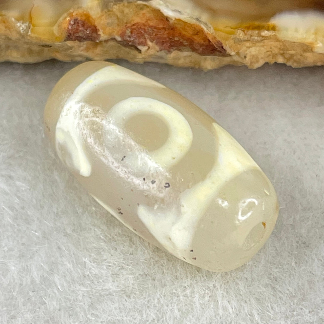Natural Powerful Tibetan Old Oily Agate 3 Eyes Dzi Bead Heavenly Master (Tian Zhu) 三眼天诛 3.30g 20.1 by 10.6mm - Huangs Jadeite and Jewelry Pte Ltd