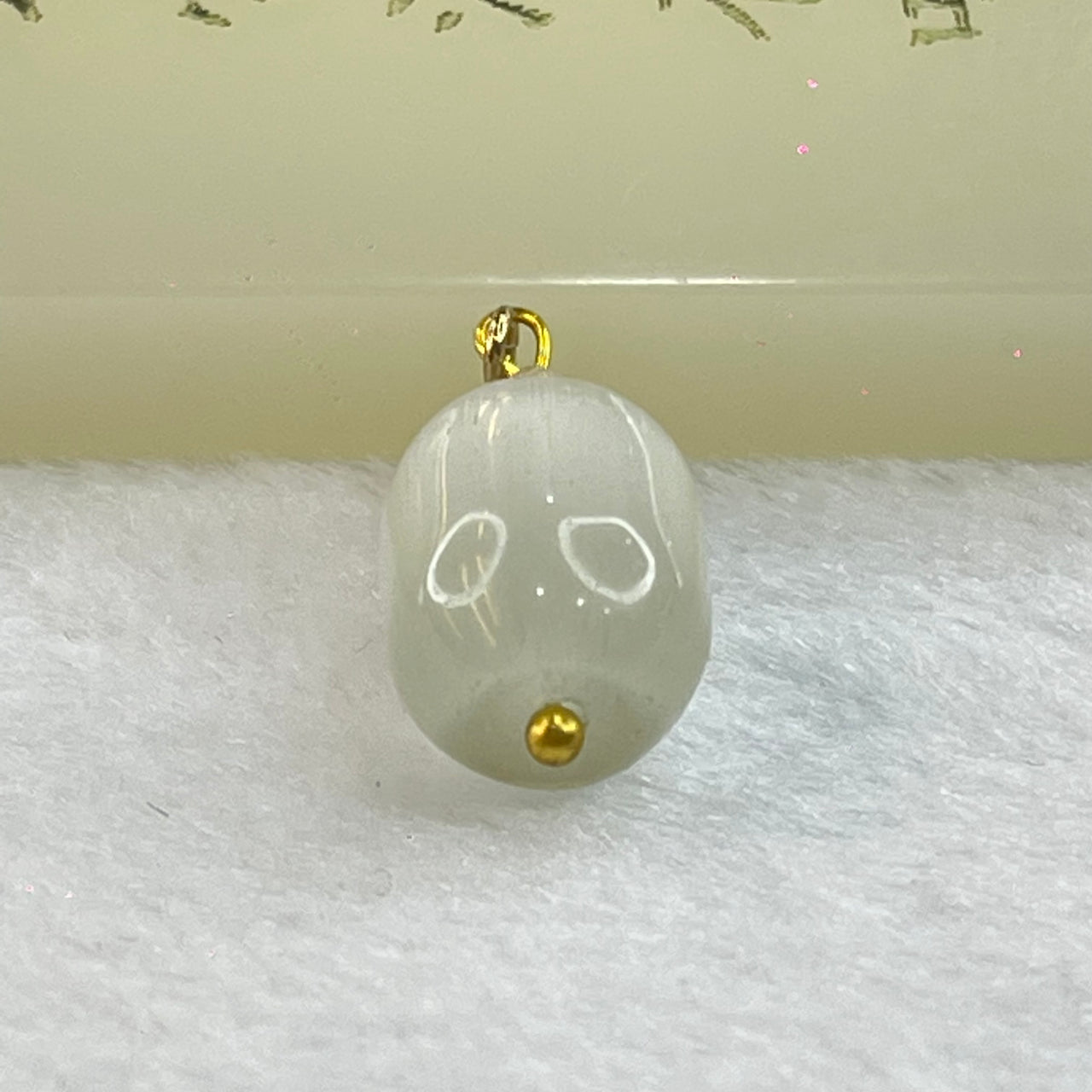 White Cat's Eye Glass Charm Pendent 2.63g 13.3 by 10.4mm - Huangs Jadeite and Jewelry Pte Ltd