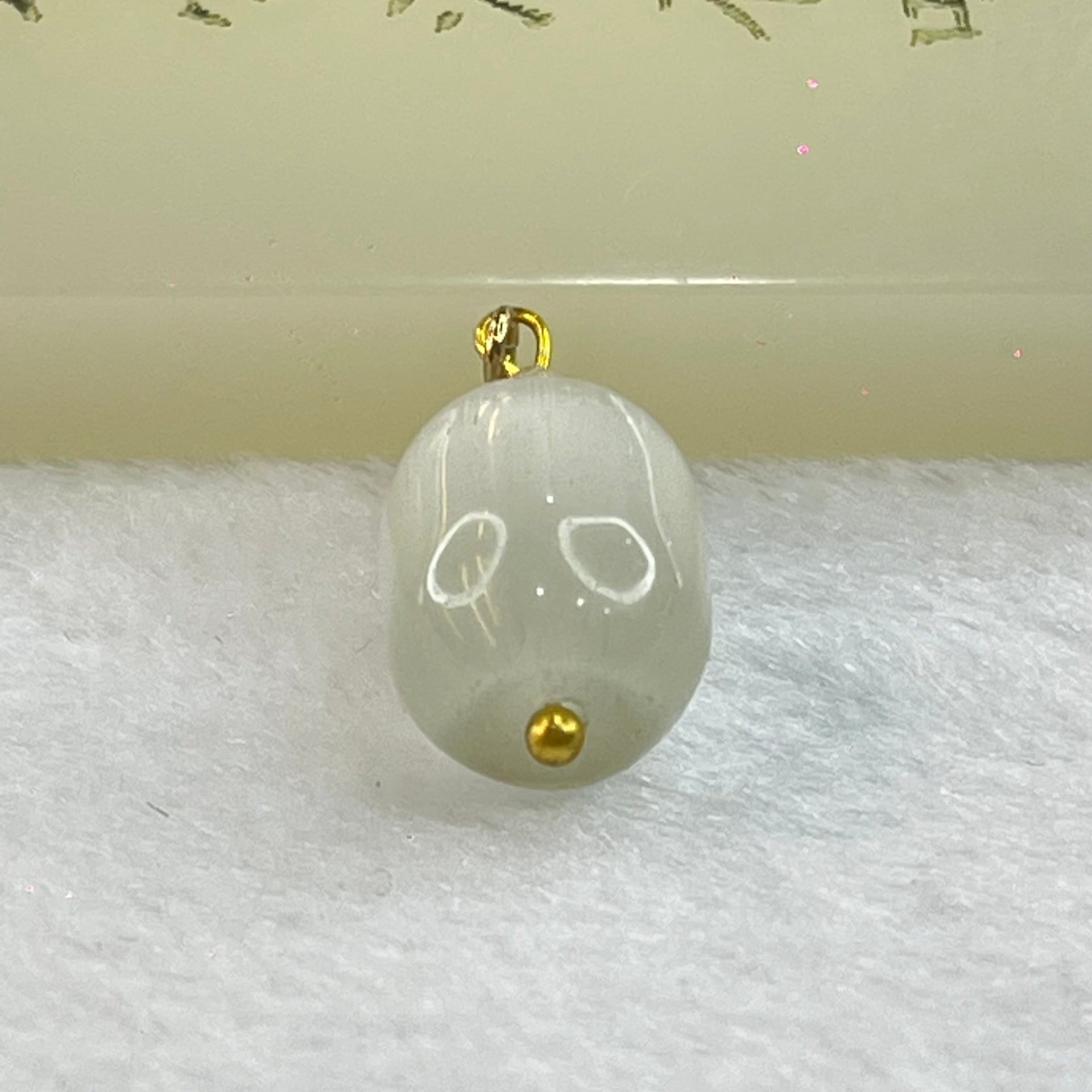 White Cat's Eye Glass Charm Pendent 2.63g 13.3 by 10.4mm - Huangs Jadeite and Jewelry Pte Ltd
