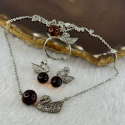Natural Cognac Amber with Crystals in S925 Sliver Set of Earrings 7.7mm, Ring 8.7mm and Necklace 9.2mm Total 10.77g - Huangs Jadeite and Jewelry Pte Ltd