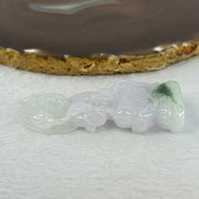 Type A Light Lavender with Green Patches Jadeite Guan Yin Pendent with Wooden Stand 111.55g  111.8 by 58.7 by 46.6mm - Huangs Jadeite and Jewelry Pte Ltd