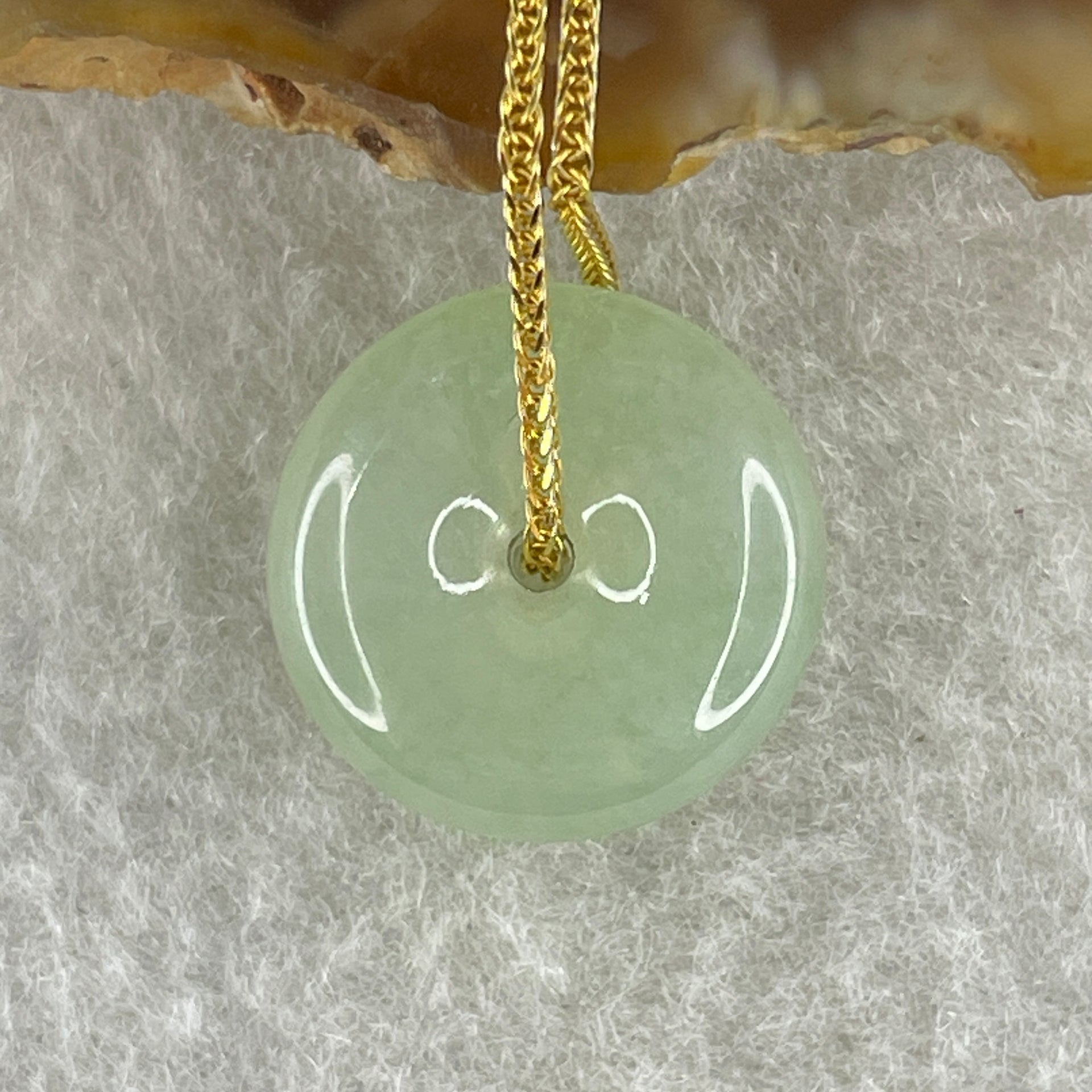 Type A Natural Semi Icy Light Green Jadeite Ping An Kou Pendant 4.19g 15.5 by 6.0mm - Huangs Jadeite and Jewelry Pte Ltd