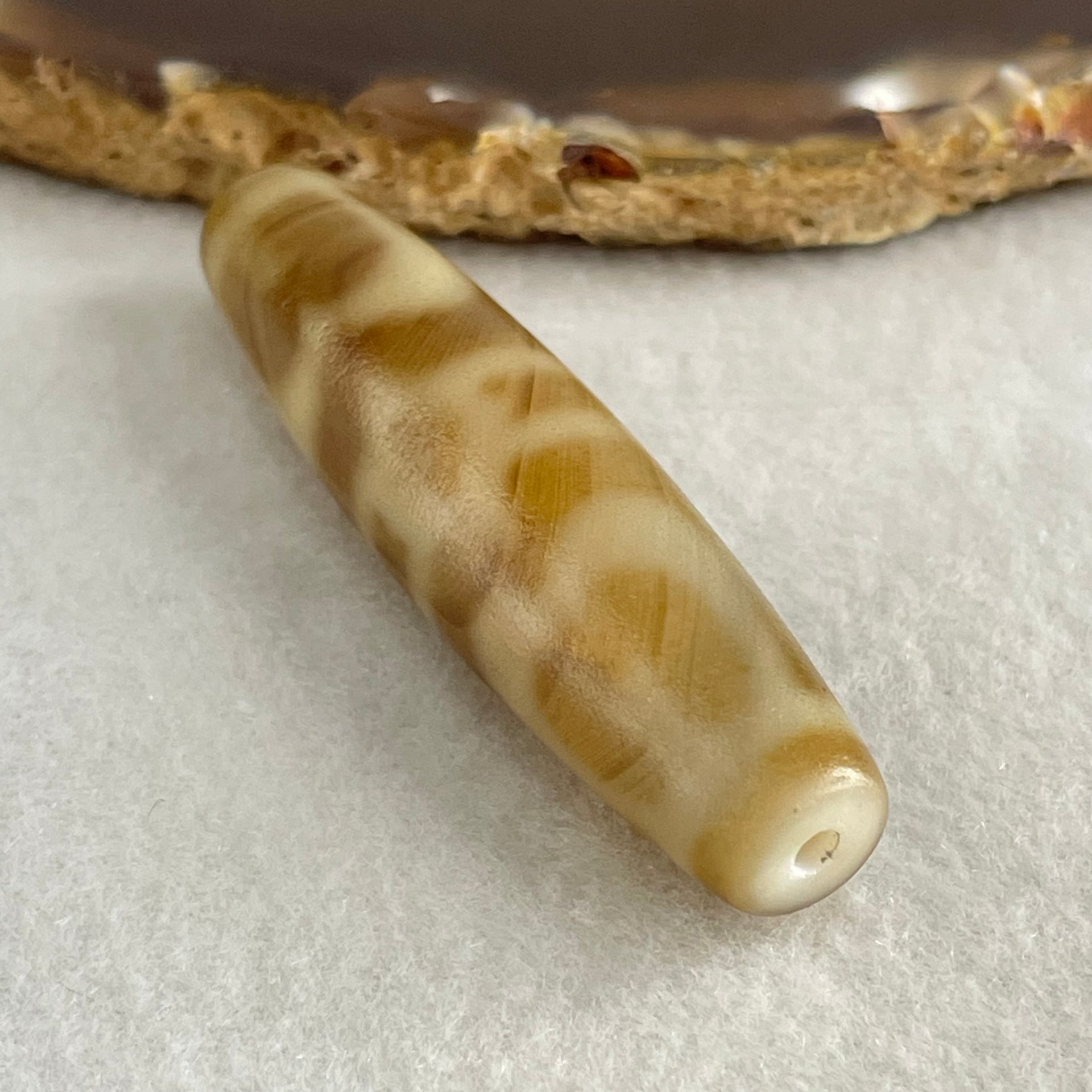 Natural Powerful Tibetan Old Oily Agate 2-Eye Vajra with 4 Hearts Dzi Bead Heavenly Master (Tian Zhu) 二眼天珠 18.73g 58.2 by 14.5mm - Huangs Jadeite and Jewelry Pte Ltd