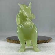 Natural Green Serpentine Kangaroo With Baby with Wooden Stand Display 569.6g 140.0 by 85.4 by 145.0mm - Huangs Jadeite and Jewelry Pte Ltd