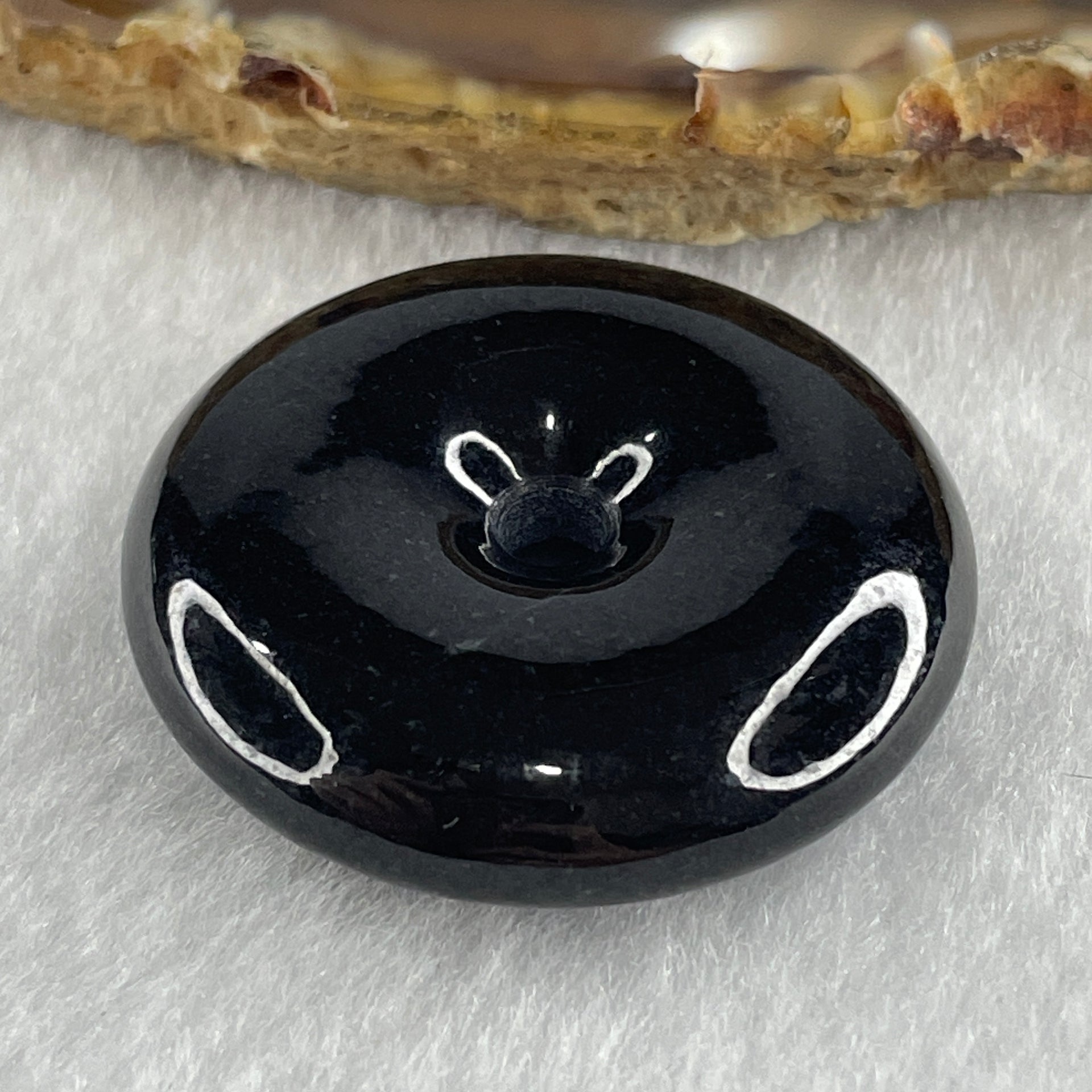Type A Opaque Black Omphacite Jadeite Ping An Kou Donut Pendant 19.59g 33.1 by 8.7mm - Huangs Jadeite and Jewelry Pte Ltd