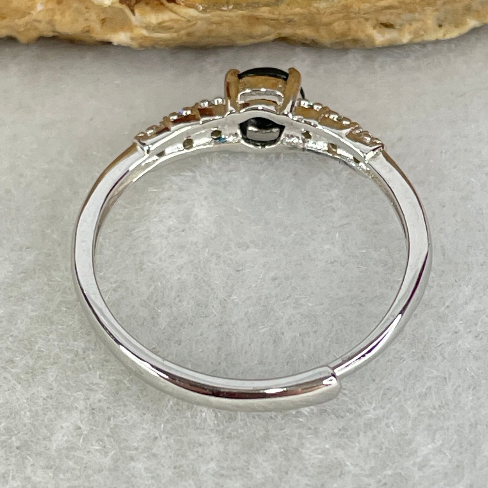 Type A Dark Green Cabochon Jadeite in S925 Sliver Ring (Adjustable Size) 1.22g 4.3 by 2.0mm - Huangs Jadeite and Jewelry Pte Ltd