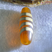 Natural Powerful Tibetan Old Oily Yellowish Brown with Yellowish White Agate 4 Lines Bead Heavenly Master (Tian Zhu) 9.39g 38.7 by 12.5mm - Huangs Jadeite and Jewelry Pte Ltd