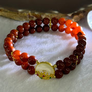 Natural Brownish Red Amber Beads with Gold Color Charms Bracelet 10.69g 16.5cm 6.5mm 52 Beads - Huangs Jadeite and Jewelry Pte Ltd