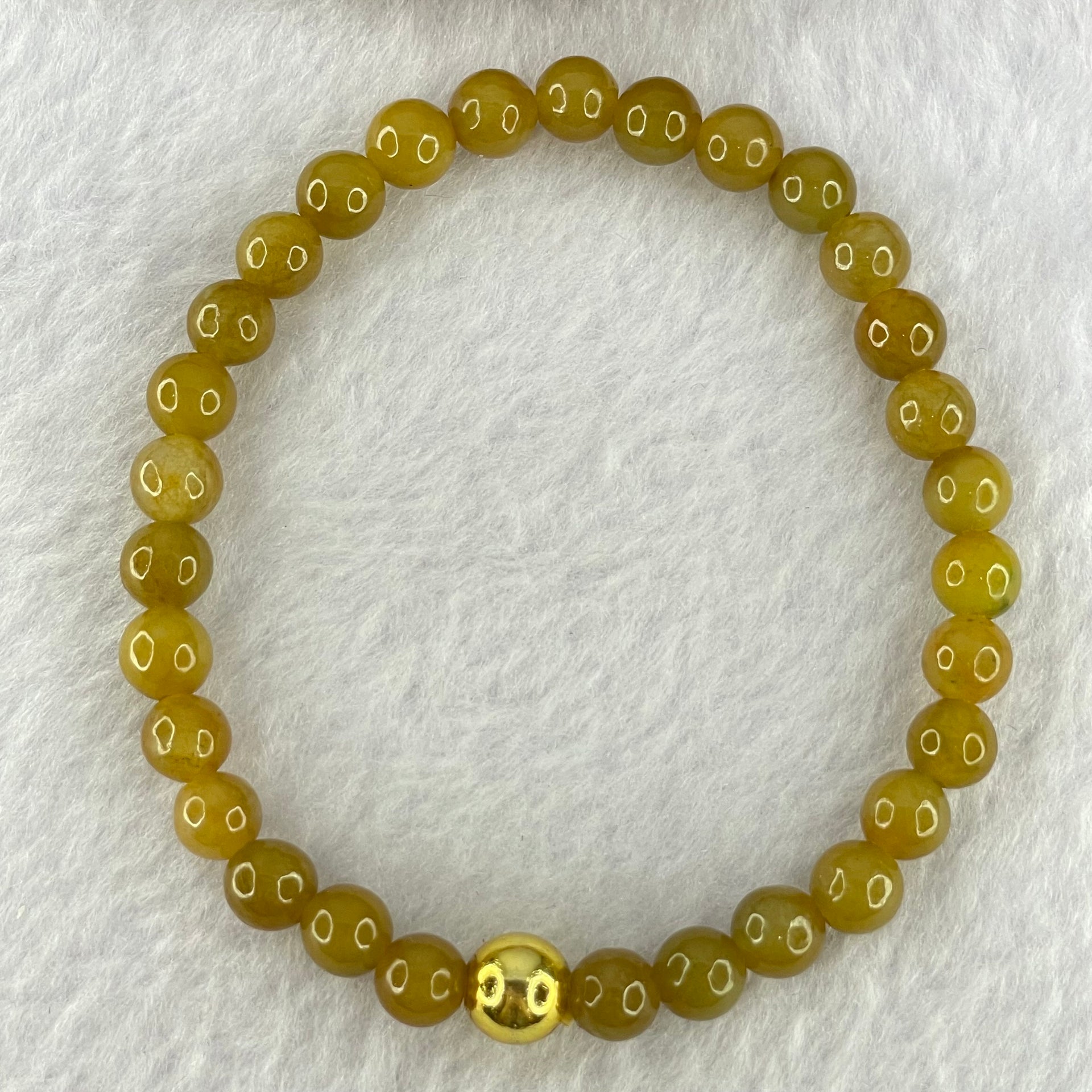 Type A Brownish Yellow Jadeite Beads Bracelet 15.55g 17.5cm 7.0mm 30 Beads (Burned) - Huangs Jadeite and Jewelry Pte Ltd