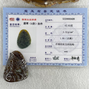 Type A Dark Brown and Blueish Green Jadeite Double Sided Shan Shui Gui Ren Benefactor Pendant 42.63g 43.2 by 36.0 by 20.2mm - Huangs Jadeite and Jewelry Pte Ltd