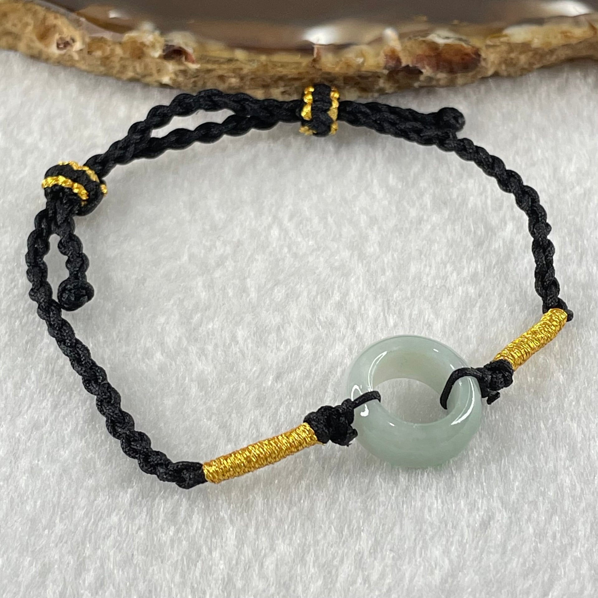 Type A Lavender Green Jadeite Ping An Kou Donut With String Bracelet 2.72g 15.1 by 6.5mm - Huangs Jadeite and Jewelry Pte Ltd