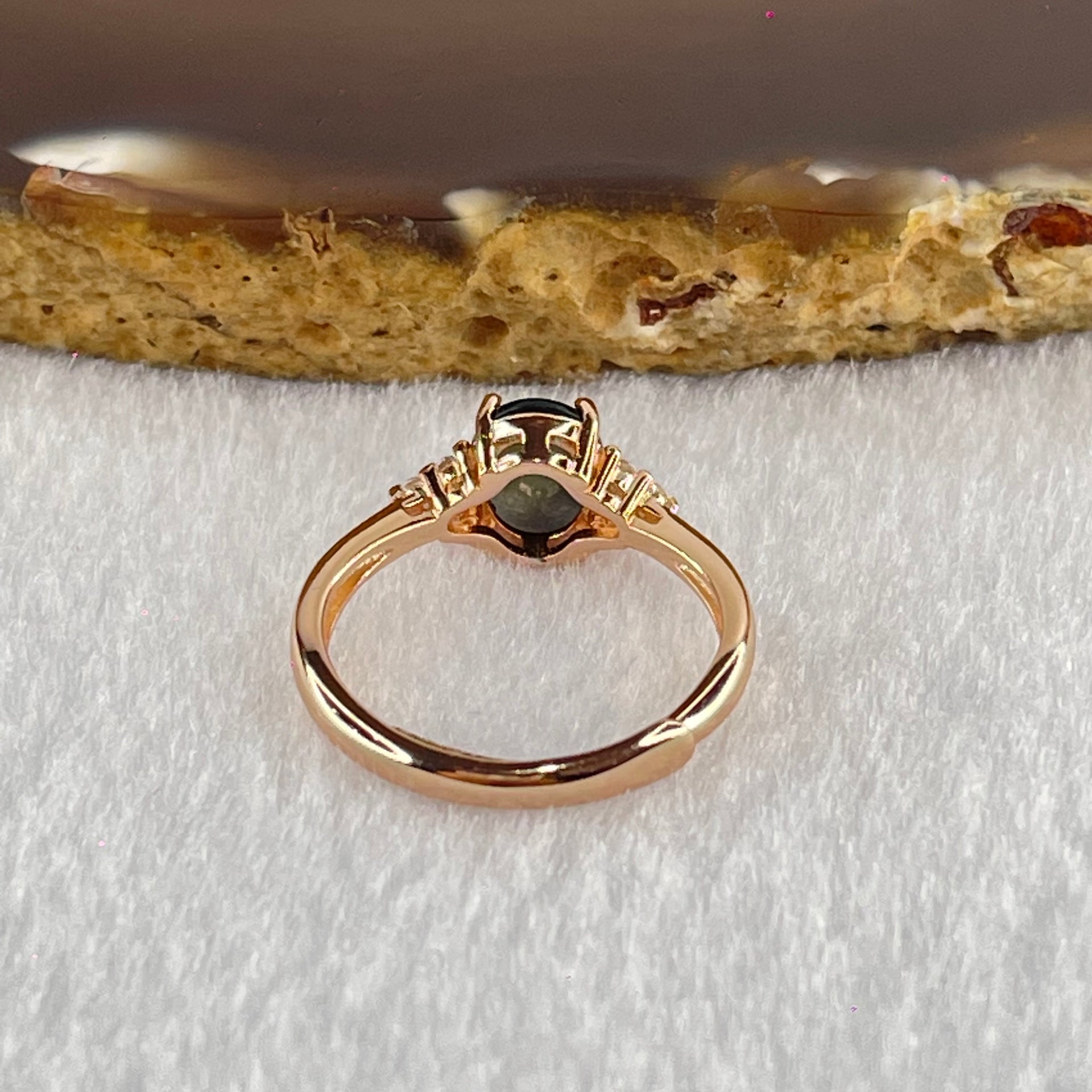 Natural Black Opal in S925 Sliver Rose Gold Color Ring (Adjustable Ring) 1.70g 7.9 by 5.9 by 4.0mm - Huangs Jadeite and Jewelry Pte Ltd