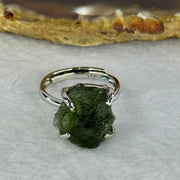 Natural Czech Republic Moldavite Meteorite Crystal in S925 Sliver Ring (Adjustable Size) 天然捷克陨石925银戒指 4.59g 14.0 by 13.3 by 13.5mm - Huangs Jadeite and Jewelry Pte Ltd