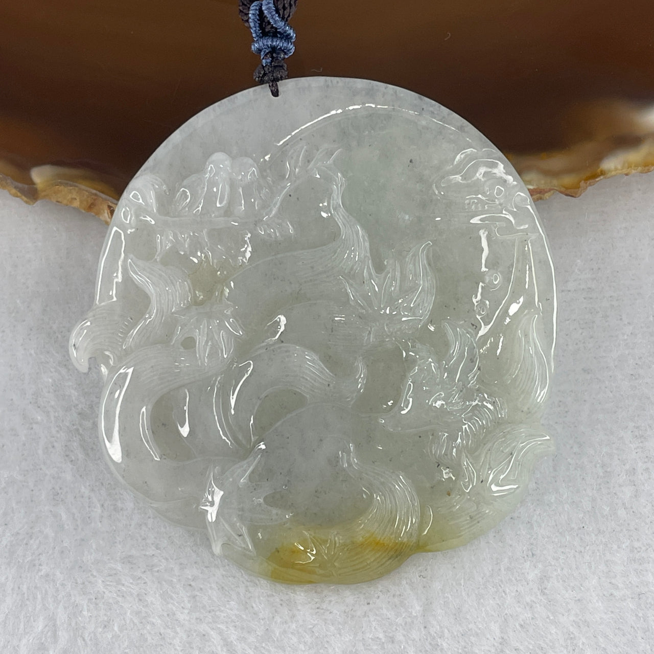 Natural Type A Multi-Color Jadeite Nine-Tailed Fox & Twin Birds Pendant | Masterpiece Hand-Carved Myanmar Feicui | Supreme Charisma, Protection & Relationship Harmony Amulet (33.19g | 57.3x55.6x5.3mm)