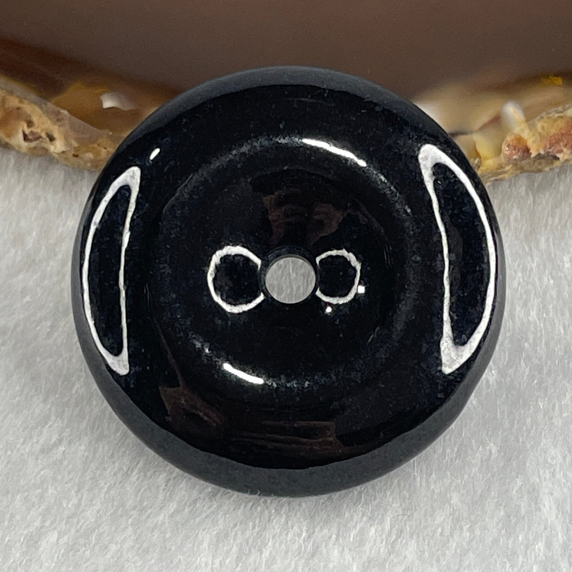 Type A Opaque Black Omphacite Jadeite Ping An Kou Donut Pendant 23.51g 36.2 by 8.7mm - Huangs Jadeite and Jewelry Pte Ltd