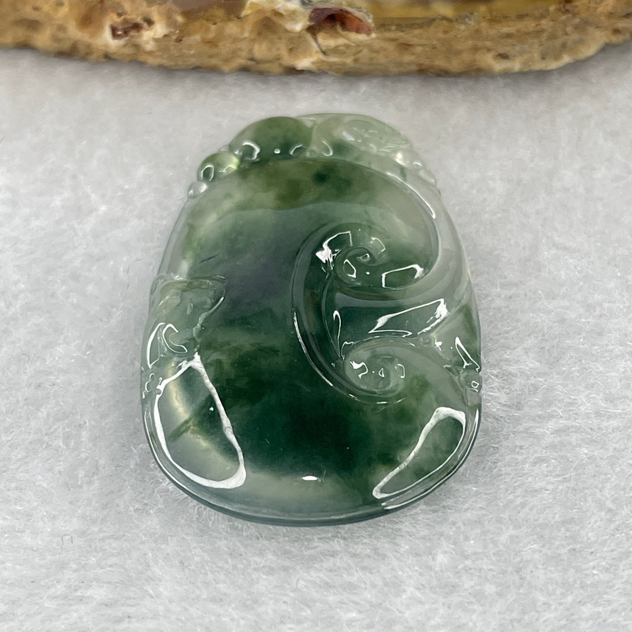 Natural Type A Icy Green with White Jadeite Ruyi with Dragon Head Pendant 6.50g 39.6 by 23.6 by 4.3mm