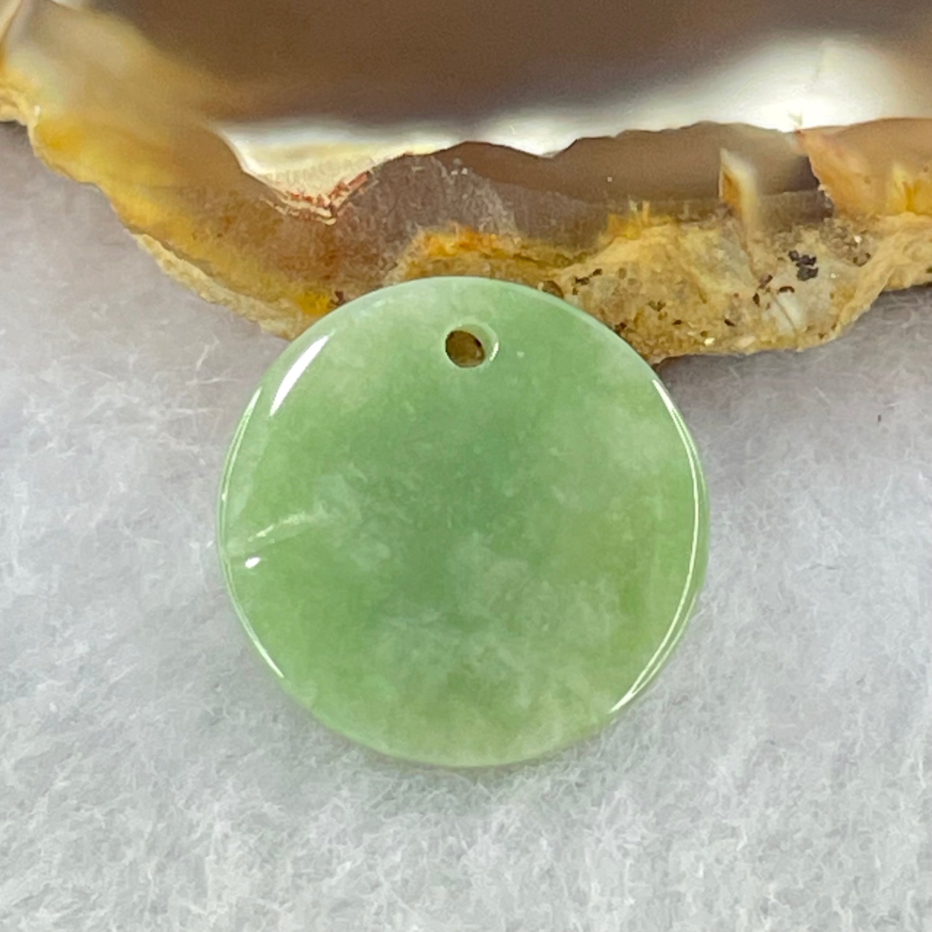 Type A Blueish Green Jadeite Mini Round Wu Shi Pai Pendant 1.34g 14.9 by 2.4mm - Huangs Jadeite and Jewelry Pte Ltd