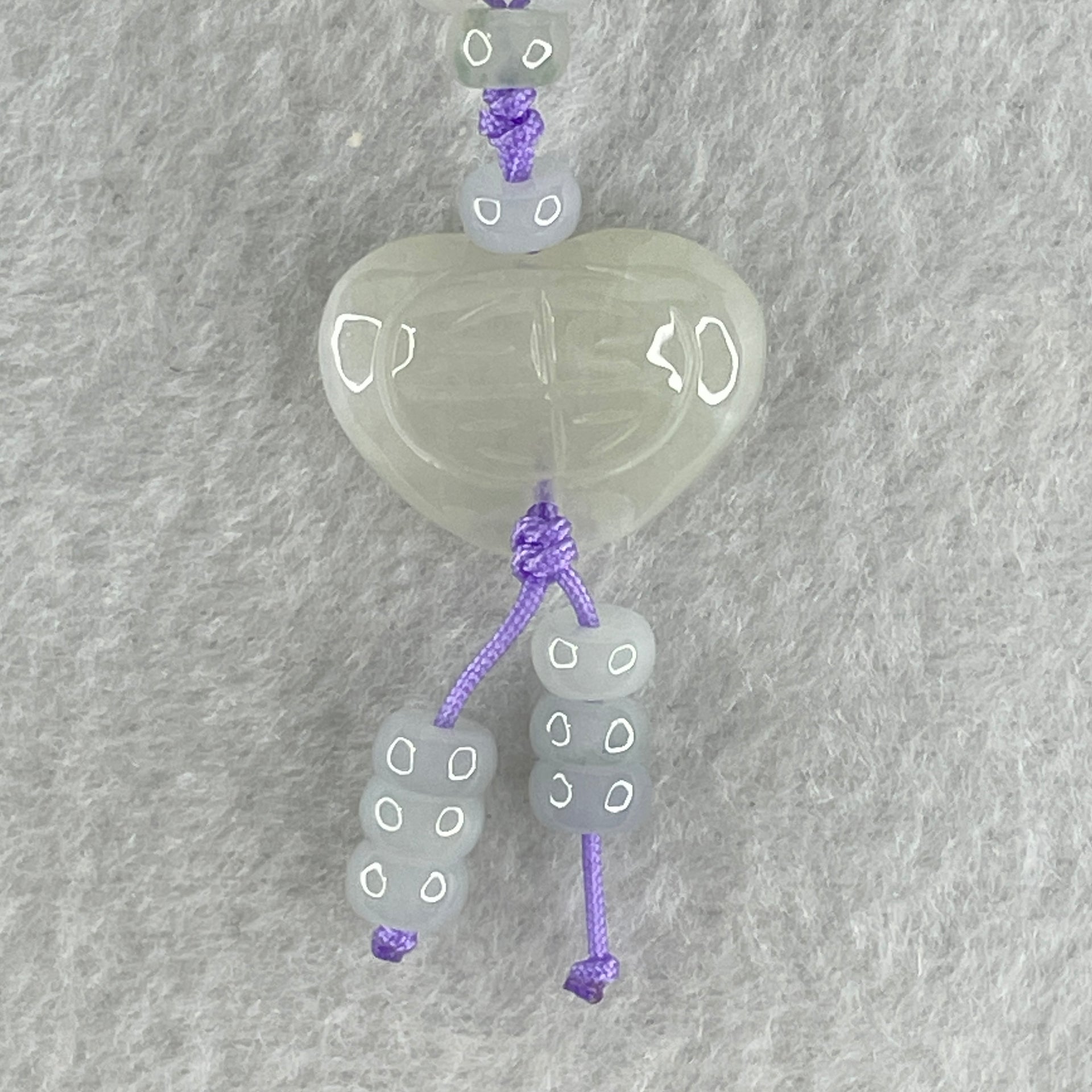 Natural Type A Semi Icy Sky Blue to White Jadeite Beads Necklace 36.93g 66cm 4.9mm 232 Beads Heart Pendant Charm 20.6 by 15.5 by 7.7mm - Huangs Jadeite and Jewelry Pte Ltd