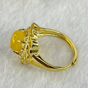 Natural Golden Yellow Amber With Crystals in Sliver Gold Color Ring (Adjustable Size) 3.68g 9.2 by 7.5 by 6.0mm - Huangs Jadeite and Jewelry Pte Ltd