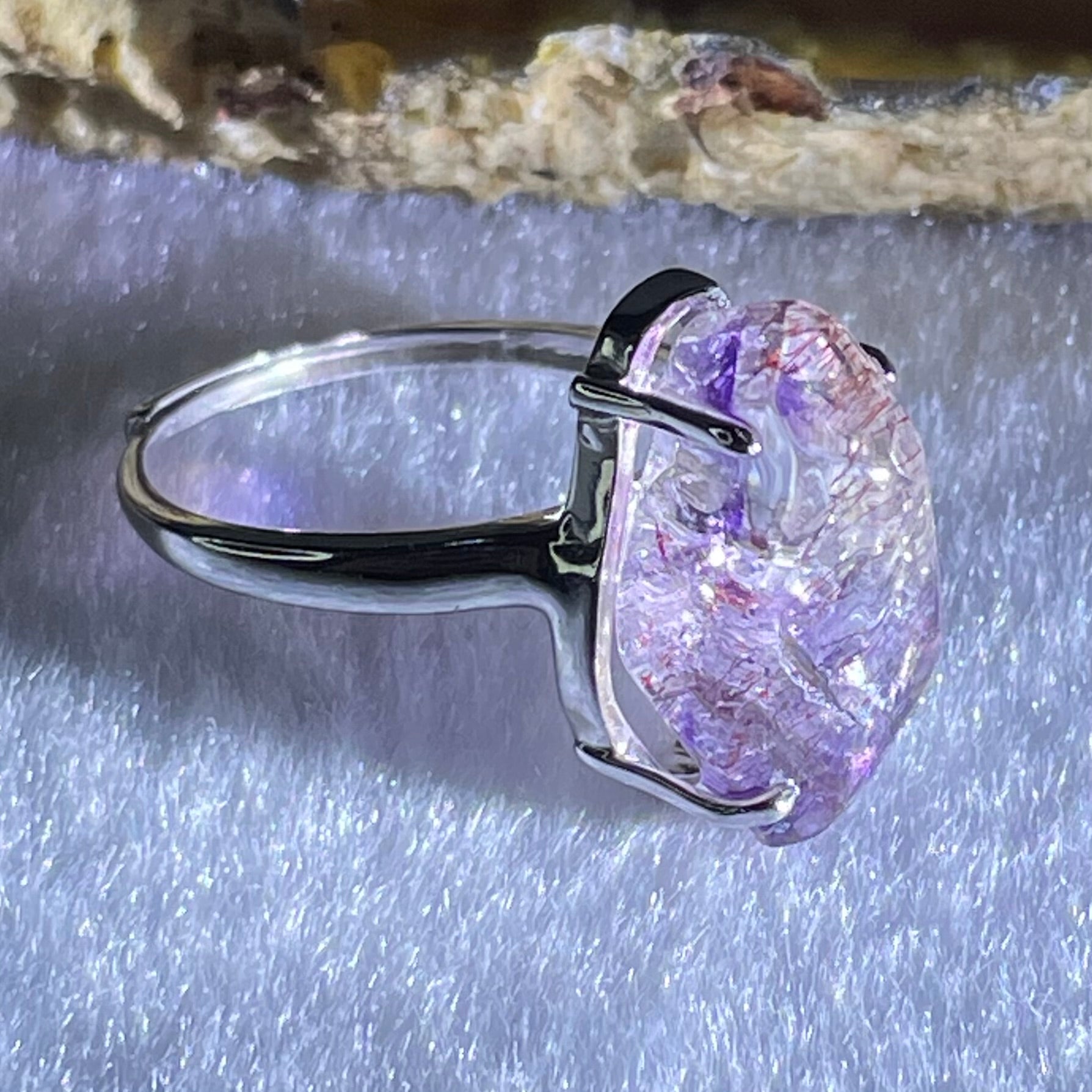 Natural Super 7 in S925 Sliver Ring (Adjustable Size) 4.25g 17.2 by 10.6 by 7.8mm - Huangs Jadeite and Jewelry Pte Ltd