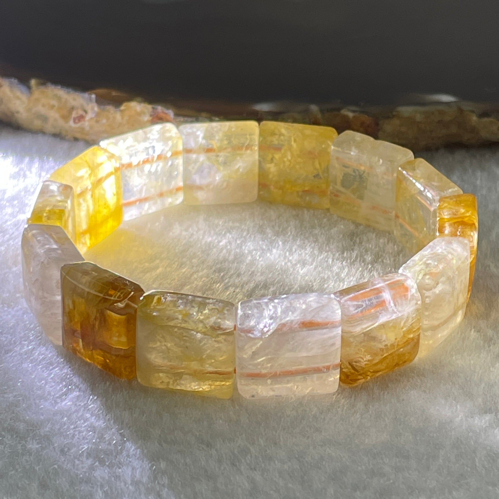 Natural Ferruginous Quartz Bracelet 38.45g 17cm 13.9 by 13.8 by 7.1mm 14 pcs - Huangs Jadeite and Jewelry Pte Ltd