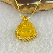 Natural Yellow Amber Milo Buddha Pendent in Gold Color Silver Necklace 4.44g 15.7 by 14.3 by 5.0mm - Huangs Jadeite and Jewelry Pte Ltd