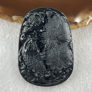 Type A Opaque to Partial Translucent Black Omphacite Jadeite Fish with Lotus Flower and Leaf Pendant 24.60g 51.1 by 35.9 by 8.8mm - Huangs Jadeite and Jewelry Pte Ltd