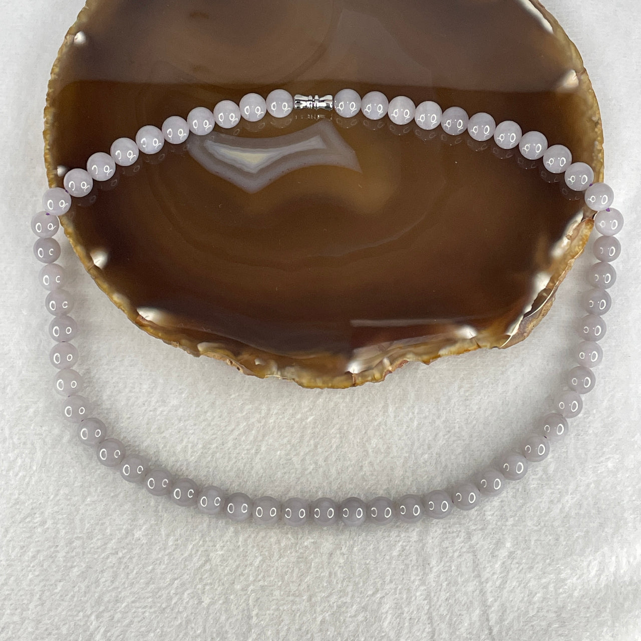 Certified Natural Nephrite Necklace 42.23g - 7.9mm x 56 Beads - 42cm Length - Light Purplish Grey Grade A Untreated Nephrite Jade Jewelry