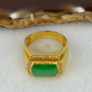 18k yellow gold Type A Burmese Full Apple Green Jade jadeite ring 6.72g US 9 HK 20 Inner Dia 19.2mm - Huangs Jadeite and Jewelry Pte Ltd