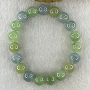 Type A Natural Semi Icy Light Green with Yellow and Blue Jadeite Beads Bracelet 32.94g 15cm 10.0mm 19 Beads - Huangs Jadeite and Jewelry Pte Ltd