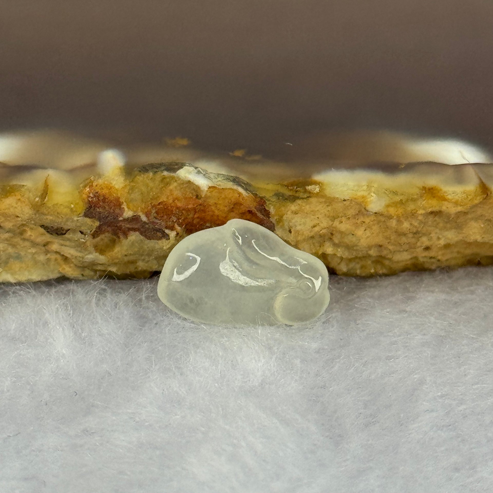 Type A Icy Faint Green Jadeite Rabbit Charm 0.55g 12.1 by 3.4 by 7.8mm - Huangs Jadeite and Jewelry Pte Ltd