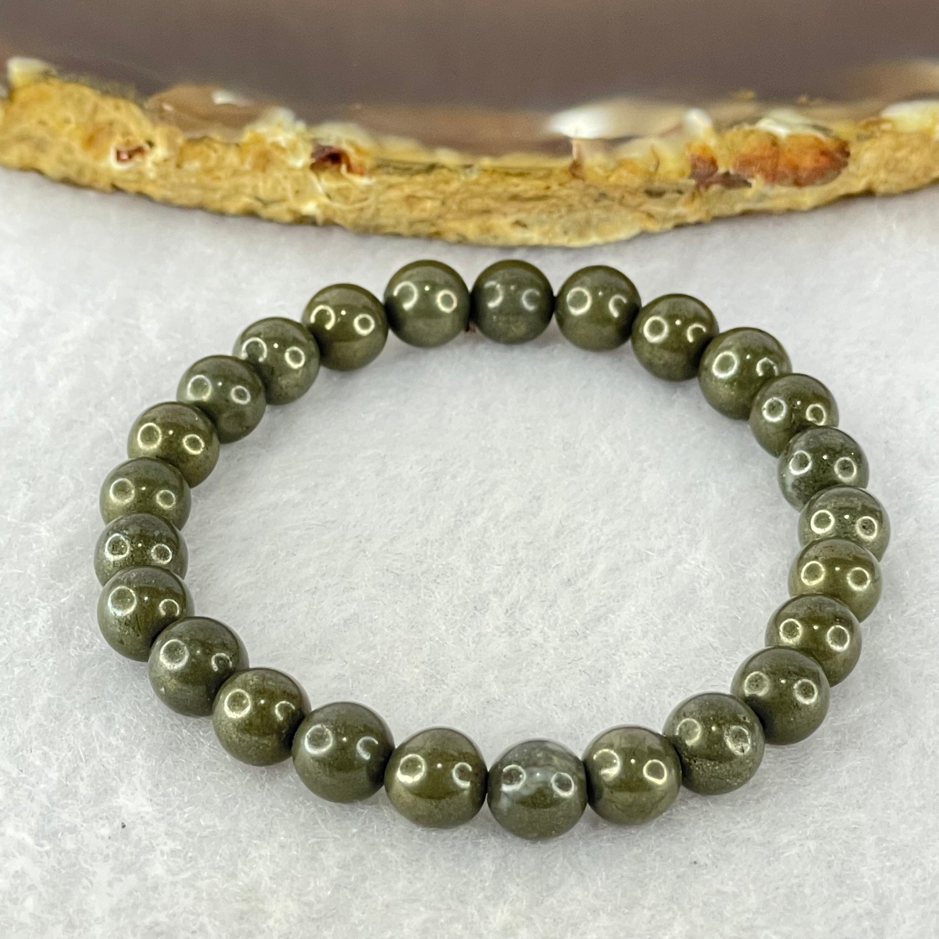 Natural Pyrite Beads Bracelet 天然黄铁矿手链 13.77g 13cm 6.5mm 25 Beads - Huangs Jadeite and Jewelry Pte Ltd