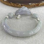 Natural Type A Lavender with Faint Green Jadeite Bamboo with Lotus Flower and Dragon Bracelet 34.11g 17cm 7.9 by 8.6mm - Bamboo 33.2 by 19.1 by 11.8mm - Huangs Jadeite and Jewelry Pte Ltd