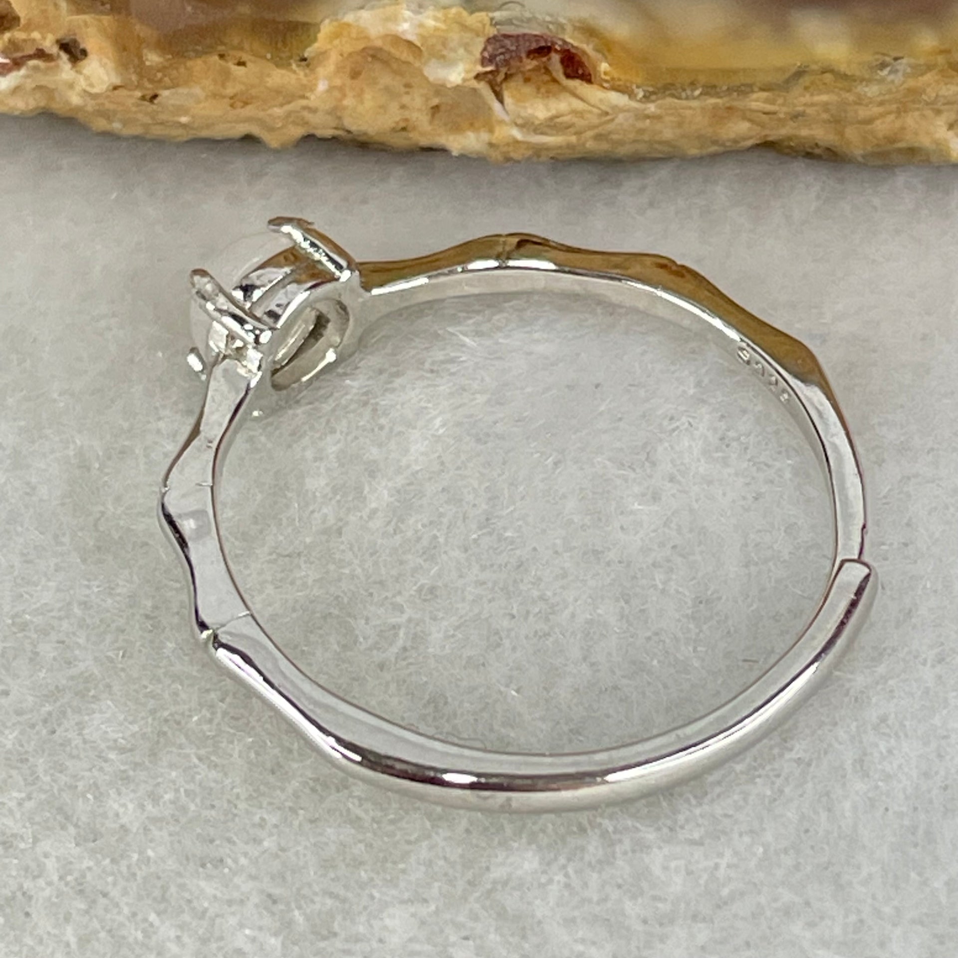 Type A Semi Icy Lavender Cabochon Jadeite in S925 Sliver Ring (Adjustable Size) 1.07g 4.5 by 2.5mm - Huangs Jadeite and Jewelry Pte Ltd