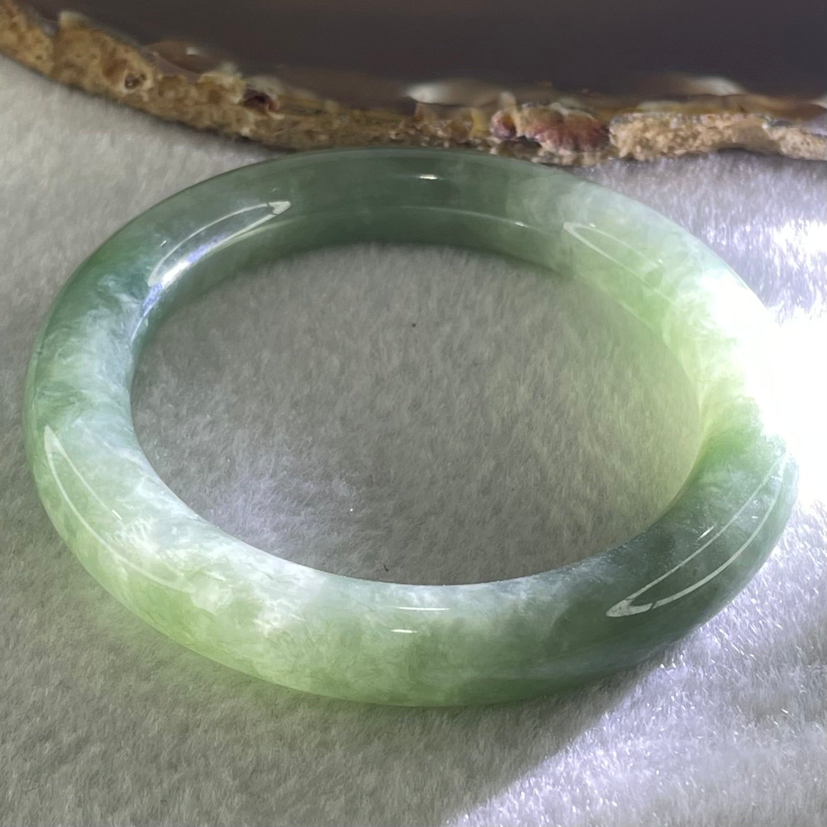 Type A Green Jadeite Bangle 55.99g Internal Diameter 55.2mm 10.2 by 10.3mm (Close to Perfect) - Huangs Jadeite and Jewelry Pte Ltd