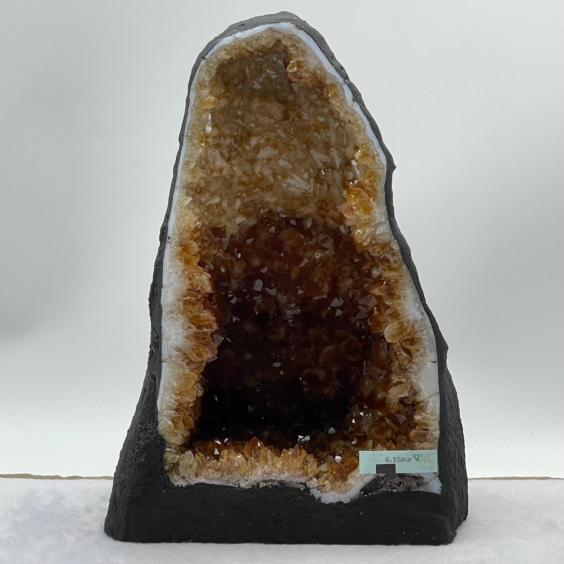 Natural Citrine Quartz Cave with Wooden Stand Display 6,743.8g 250.0 by 215.0 by 310.0mm - Huangs Jadeite and Jewelry Pte Ltd