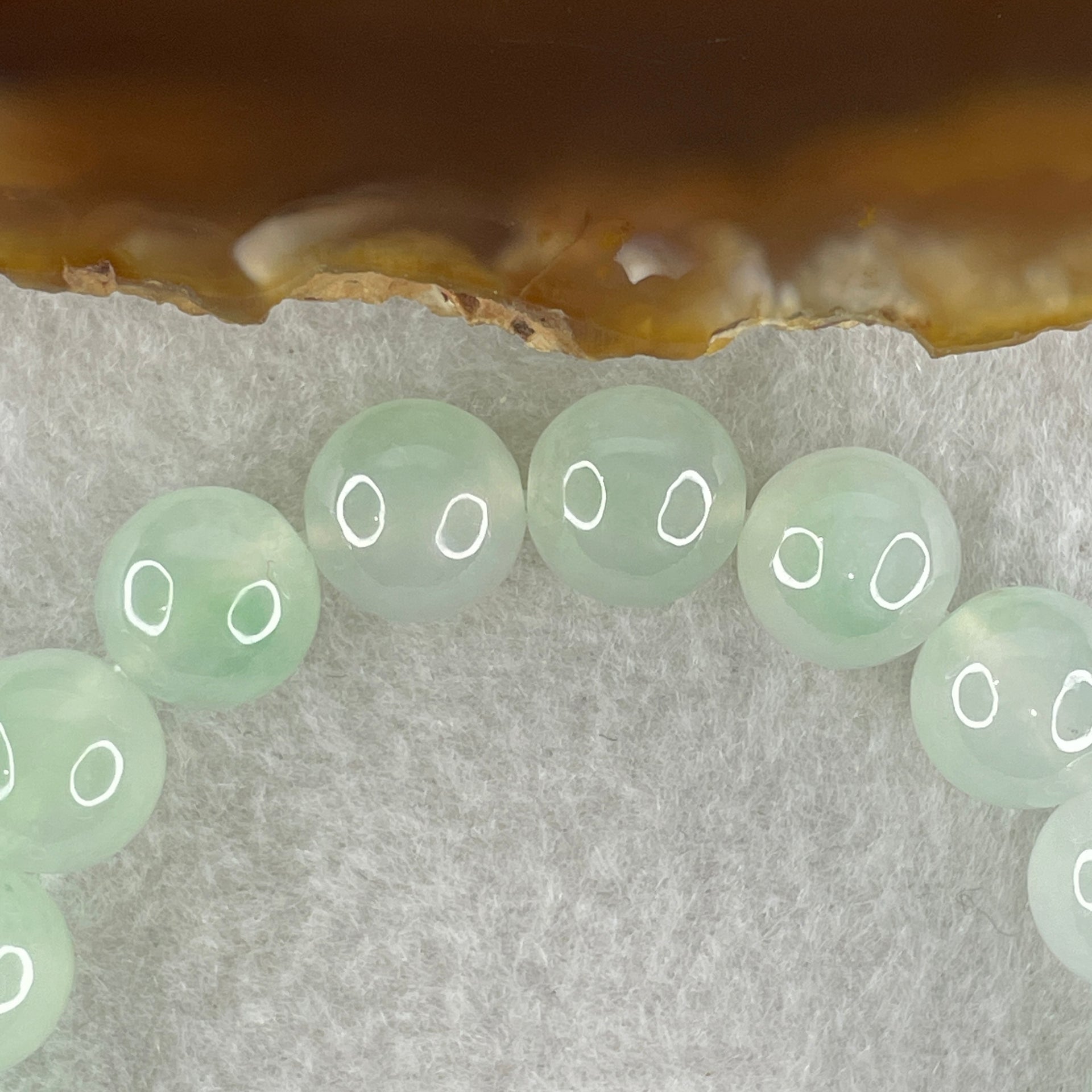 Type A Natural Jelly Semi Icy Light Green with Blueish Green Piao Hua Jadeite Beads Bracelet 32.64g 15cm 10.0mm 19 beads - Huangs Jadeite and Jewelry Pte Ltd