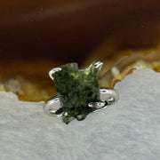 Natural Czech Republic Moldavite Meteorite Crystal in S925 Sliver Ring (Adjustable Size) 天然捷克陨石925银戒指 4.01g 15.1 by 10.4 by 8.2mm - Huangs Jadeite and Jewelry Pte Ltd