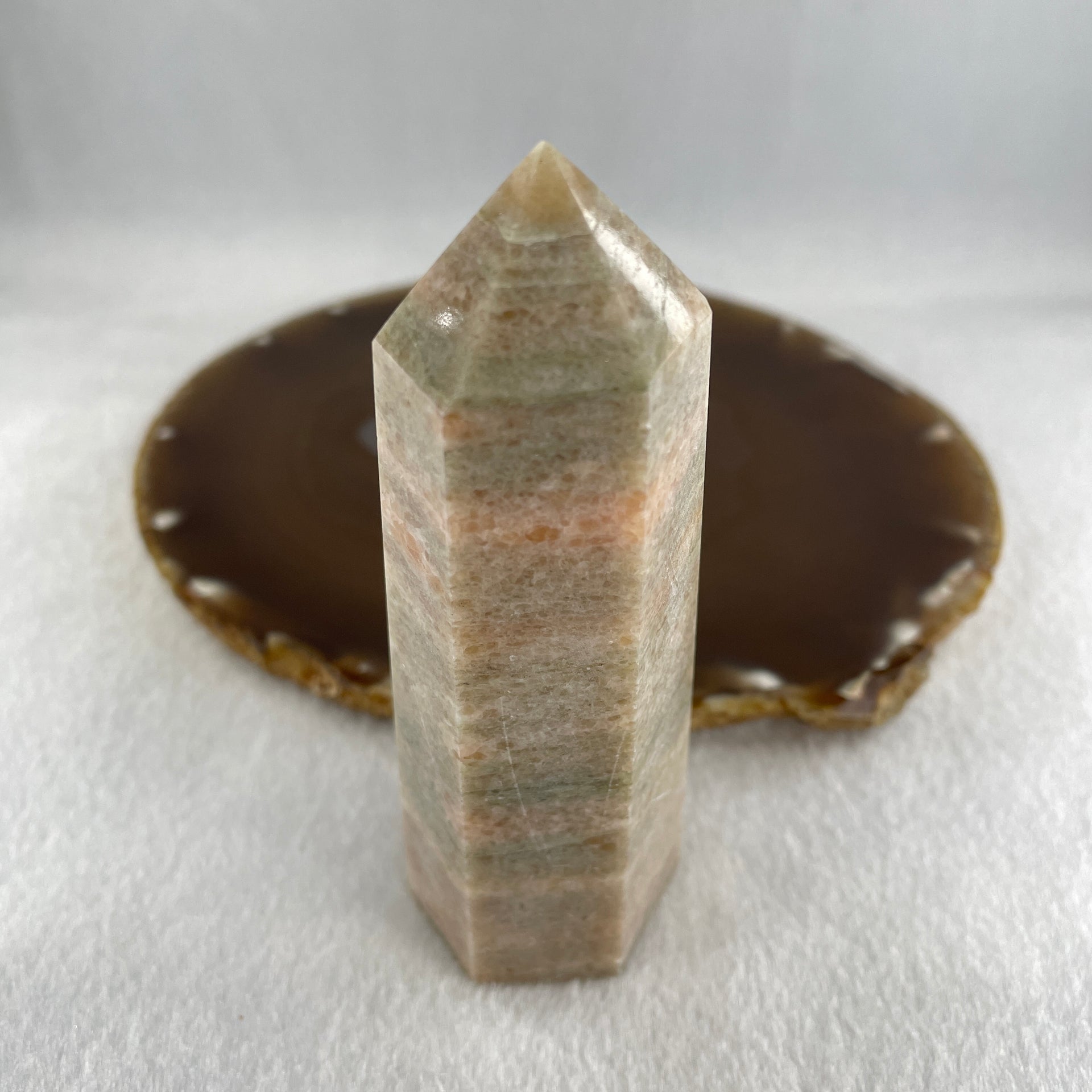 Natural Grey Orange Calcite Quartz Tower Display 180.49g 101.4 by 36.5 by 32.1mm - Huangs Jadeite and Jewelry Pte Ltd