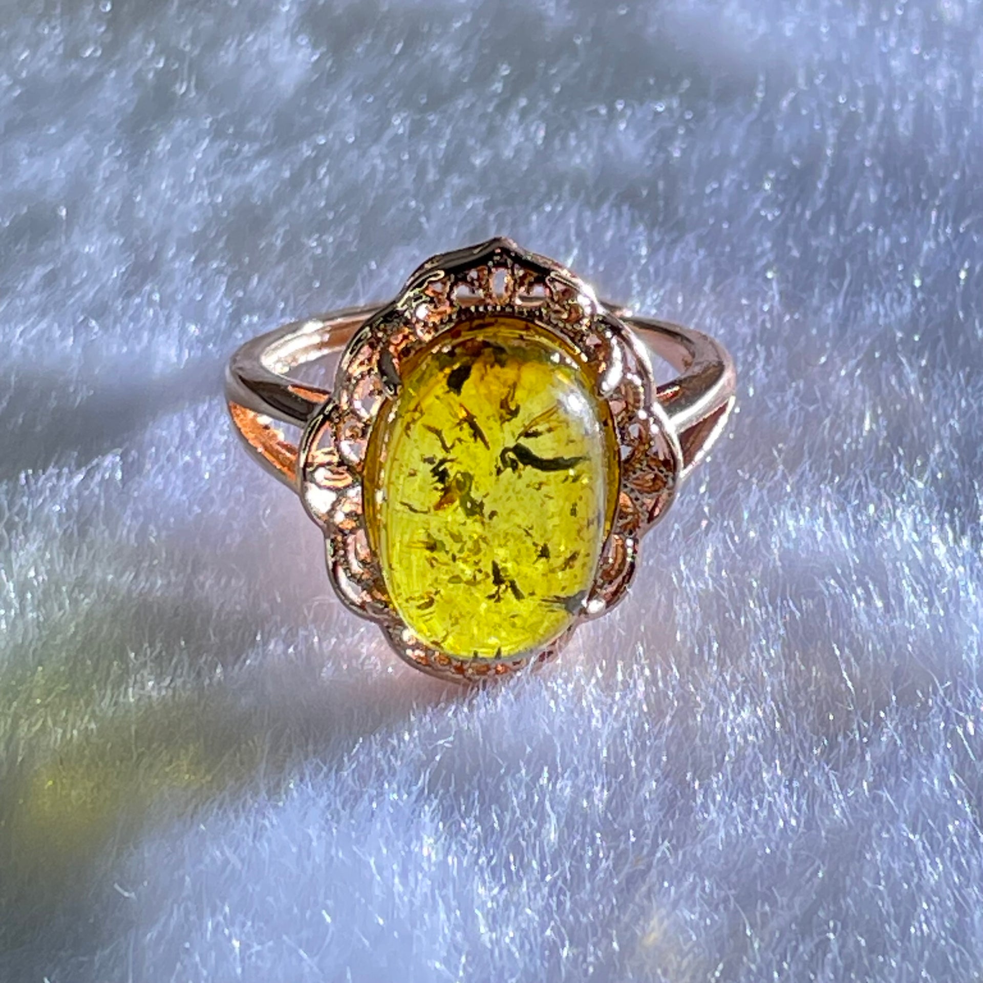 Natural Yellow Amber in S925 Rose Gold Color Ring 2.45g 13.0 by 8.7 by 6.0mm - Huangs Jadeite and Jewelry Pte Ltd
