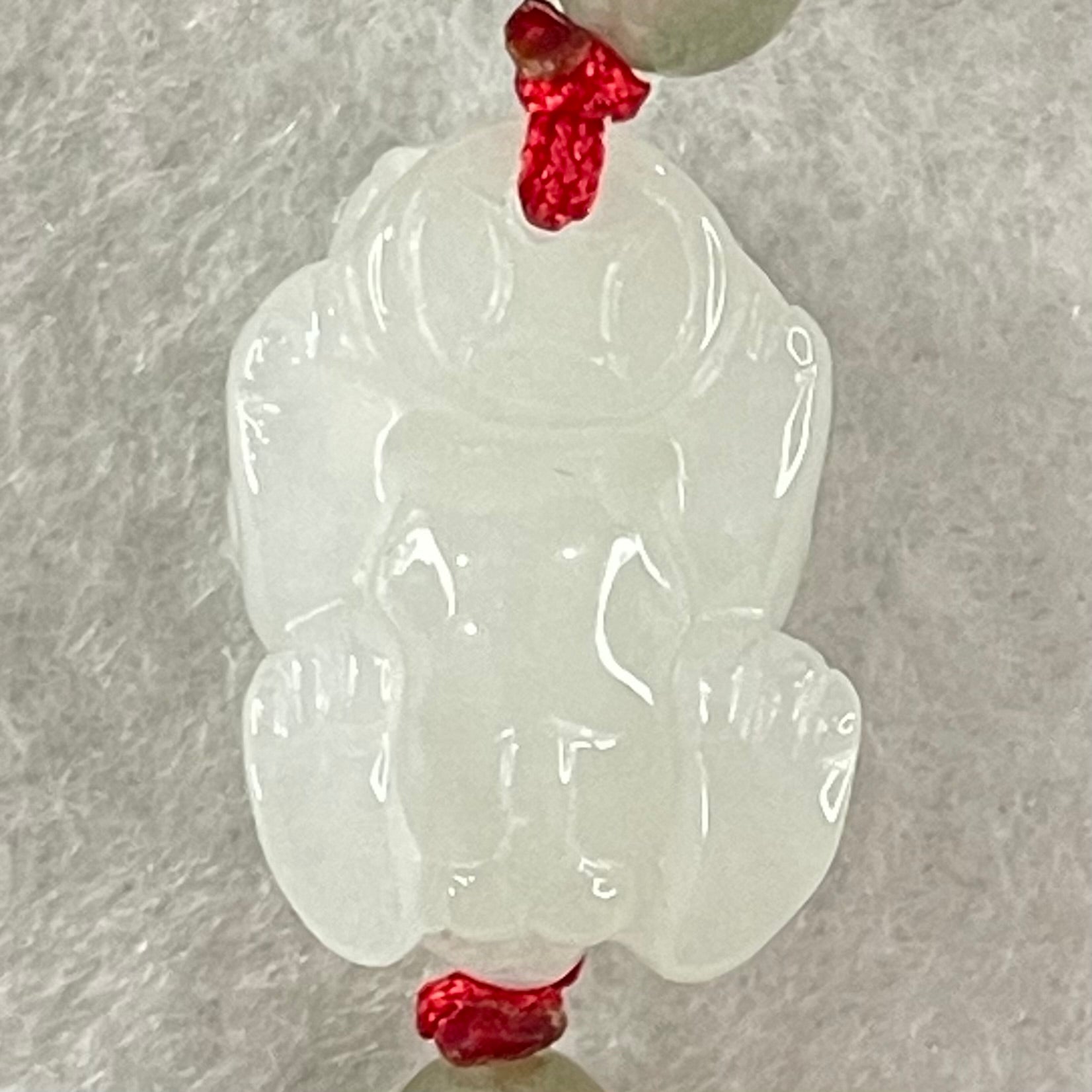 Type A Faint Lavender to White Jadeite Male Pixiu String Bracelet 7.96g 19.0 by 14.1 by 13.4mm - Huangs Jadeite and Jewelry Pte Ltd