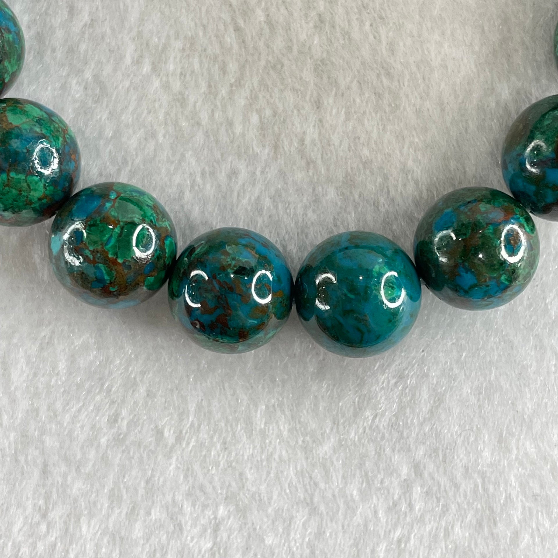 Good Grade Natural Blue Green Chrysocolla Phoenix Stone Beads Bracelet 43.31g 17cm 11.8mm 18 Beads - Huangs Jadeite and Jewelry Pte Ltd