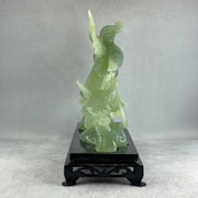 Natural Green Serpentine Phoenix with Twin Birds on Tree with Wooden Stand Display 1,158.3g L257.0 by B98.0 by H203.0mm - Huangs Jadeite and Jewelry Pte Ltd