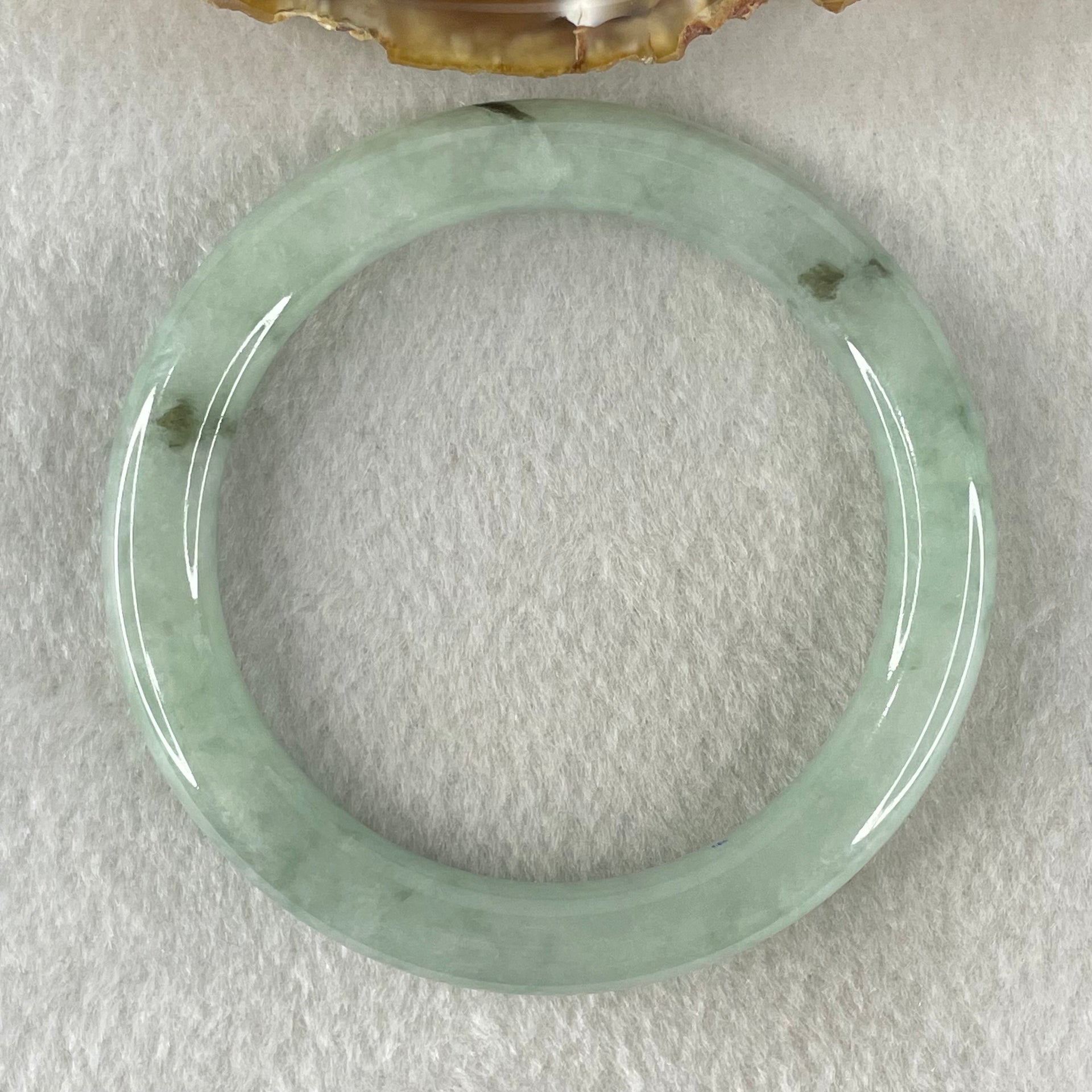 Type A Light Green with Blueish Green piao Hua Floral Jadeite Bangle 41.11g Inner Diameter 55.8mm 8.4 by 9.2mm (Very Slight Internal Lines) - Huangs Jadeite and Jewelry Pte Ltd