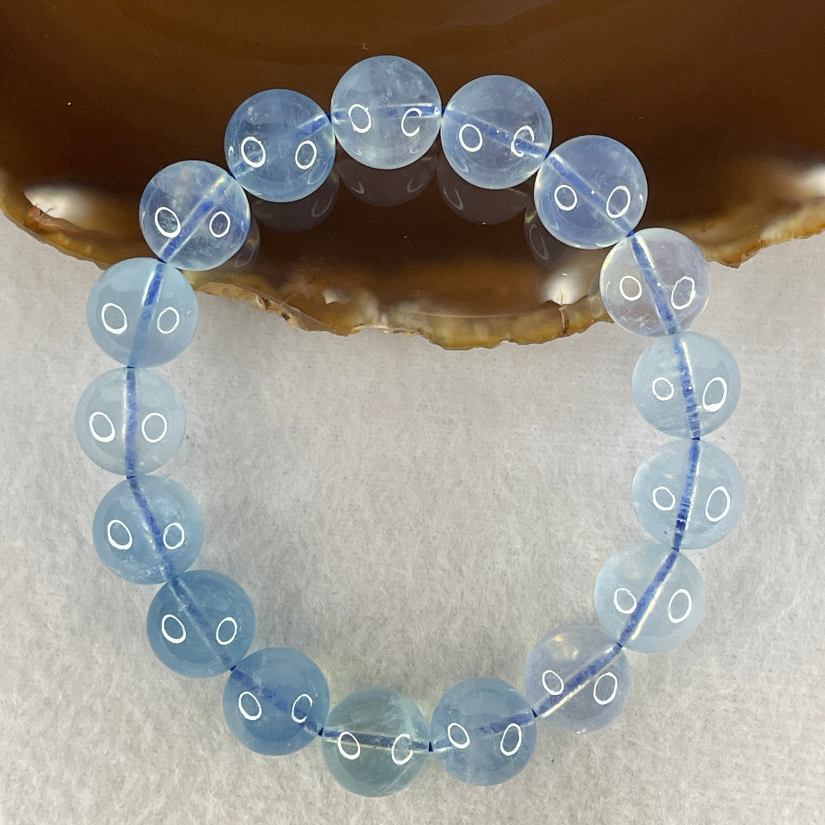 Certified Above Average Natural Aquamarine Beads Bracelet | 16.5cm with 17 Beads 12.3mm (42.63g | Ocean Blue Translucency | Throat & Third Eye Chakra Harmony, Tranquil Communication & Serene Wealth Shield)